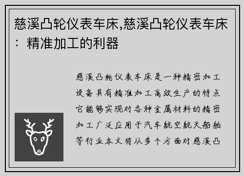 慈溪凸轮仪表车床,慈溪凸轮仪表车床：精准加工的利器